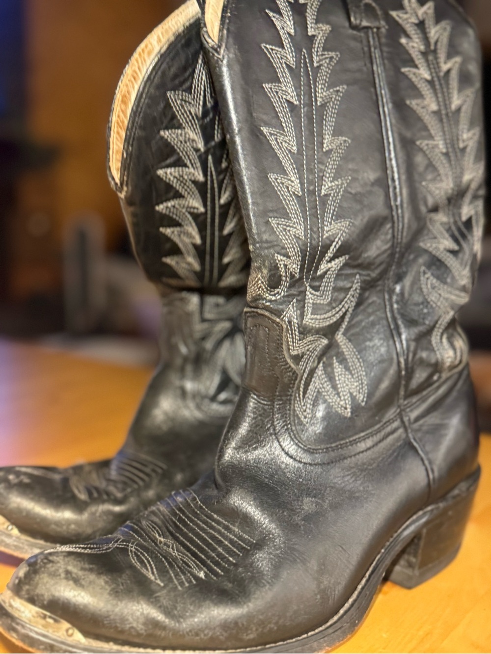 Vintage Classic Black Leather Cowboy Boots